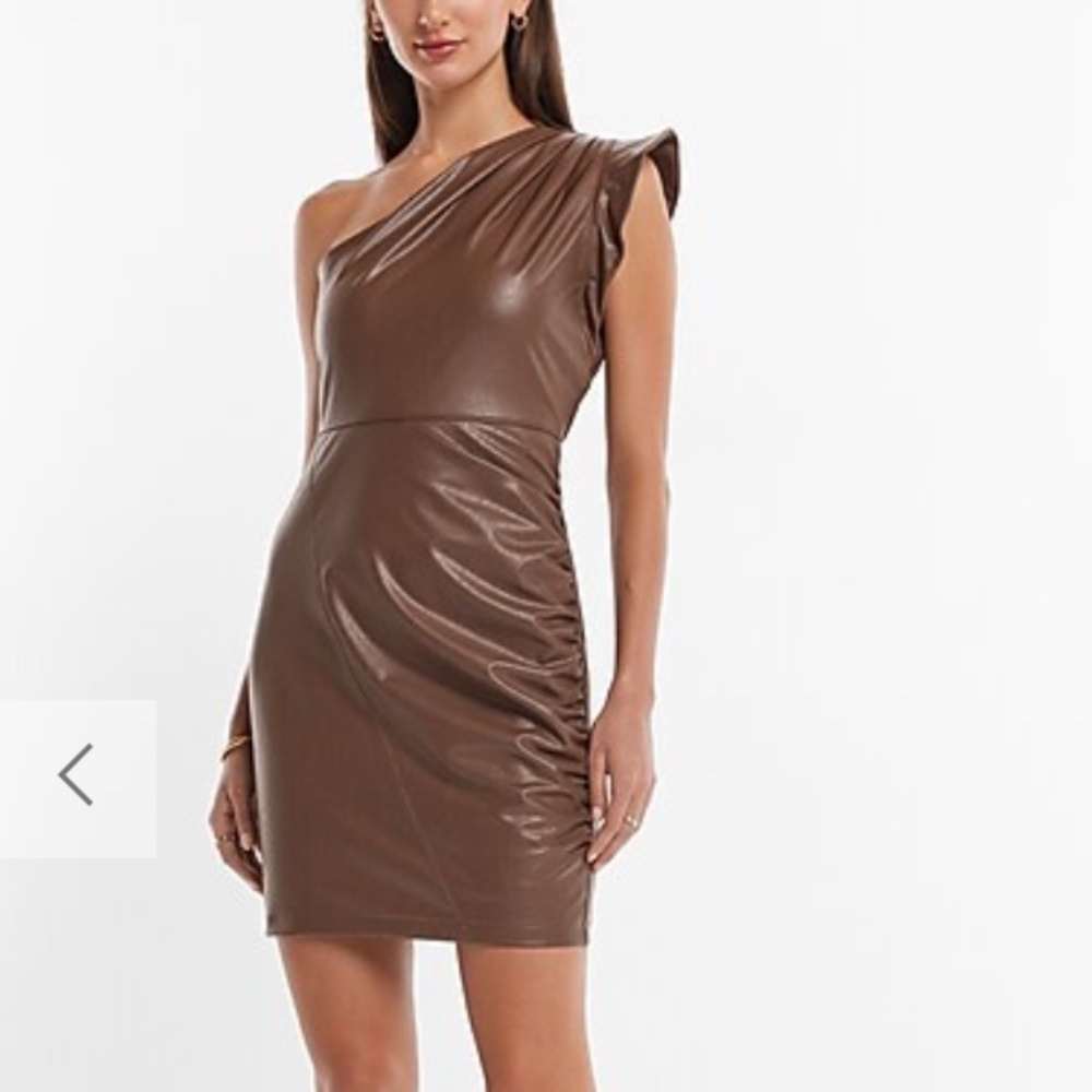Body Contour Faux Leather One Shoulder Mini Sheath Dress, Size Small, Express